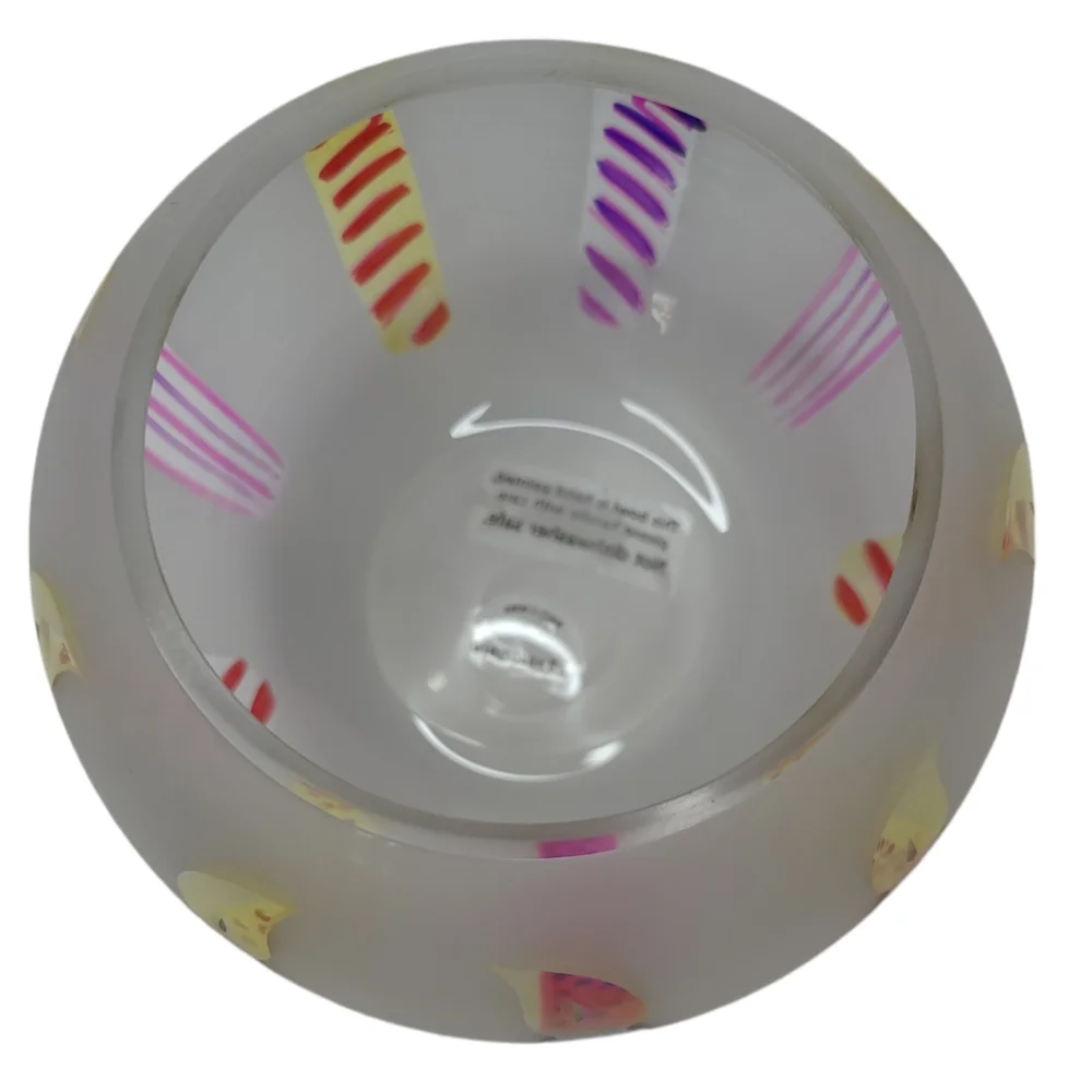 TeleFlora Circle Frosted Glass Vase Bowl w/‎ Multi-Color Hand Painted Candles